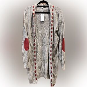 ♥️ Cozy Knit Hooded Cardigan w/ Pop-Red Accents, size L, NWT